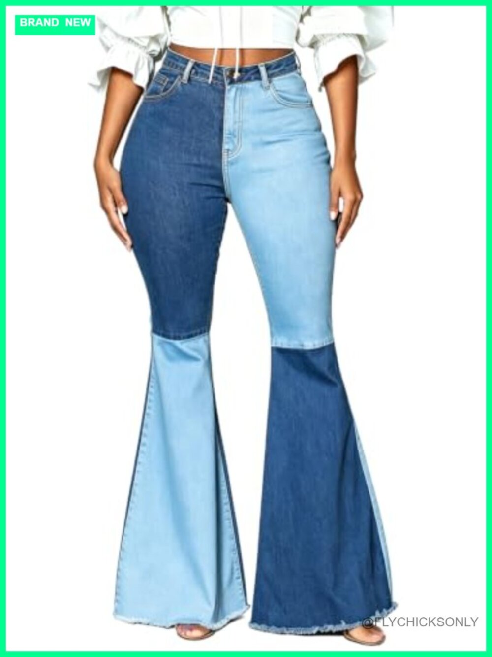 High Waisted Bell Bottom Jeans Raw Hem Flared Denim Pants